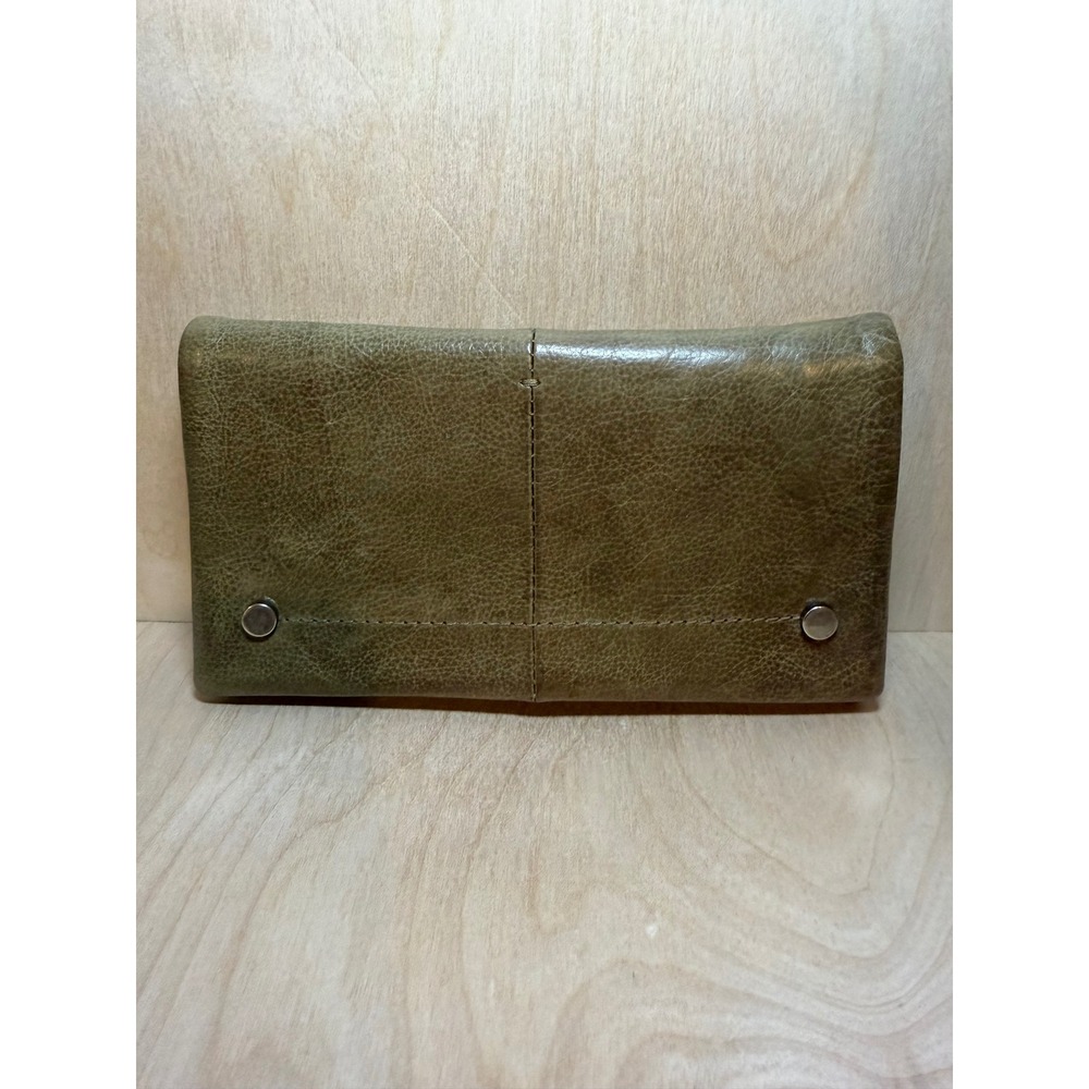 Latico Leather Clutch Wallet Olive Green Magnetic Snap Hand Strap Organizer